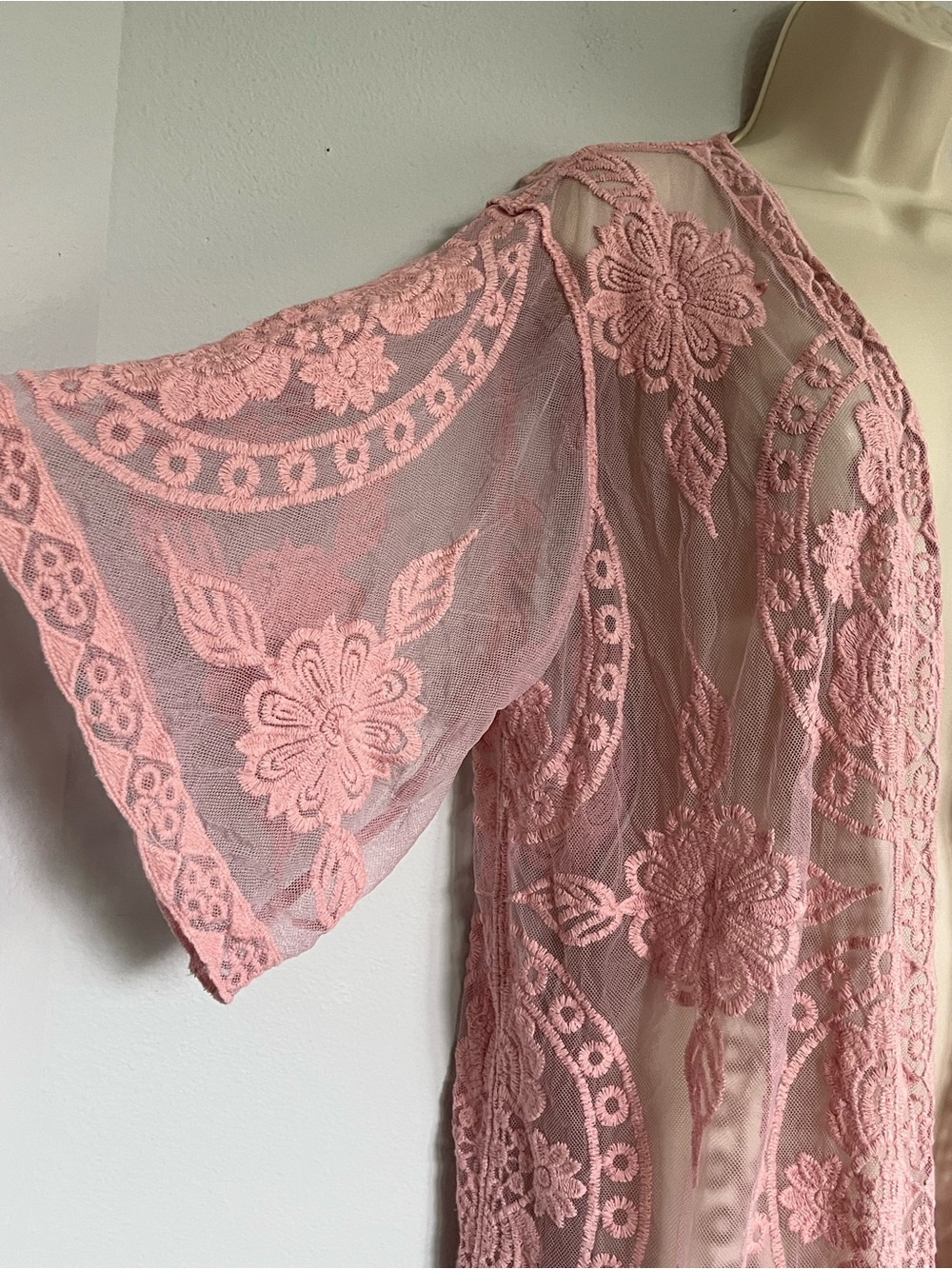Pink Sheer Lace Kimono Duster L/XL Whimsigoth Romantic Fairy Feminine Festival